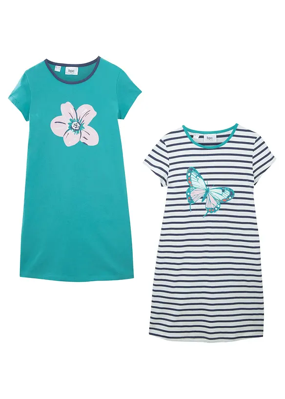 Lot de 2 chemises de nuit manches courtes 100% coton, bonprix