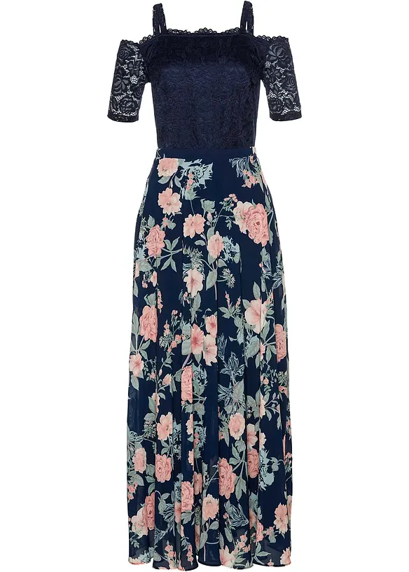 Robe en cr&ecirc;pe avec dentelle et imprim&eacute; floral, bpc selection