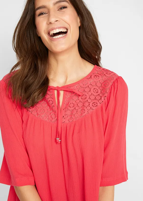 Longue tunique en crépon, manches coude, bonprix