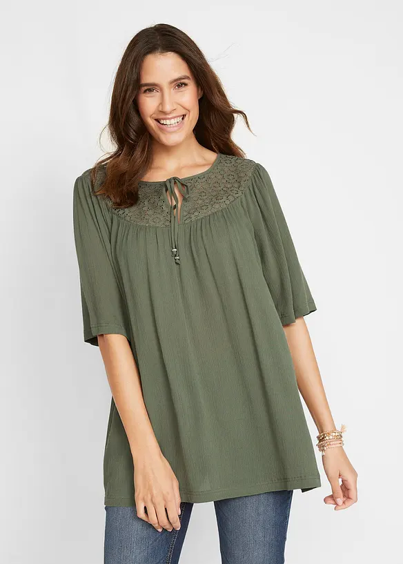 Longue tunique en crépon, manches coude, bonprix