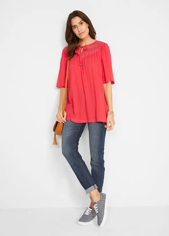 Longue tunique en crépon, manches coude, bonprix