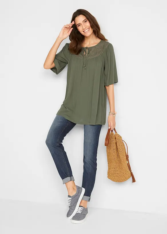 Longue tunique en crépon, manches coude, bonprix