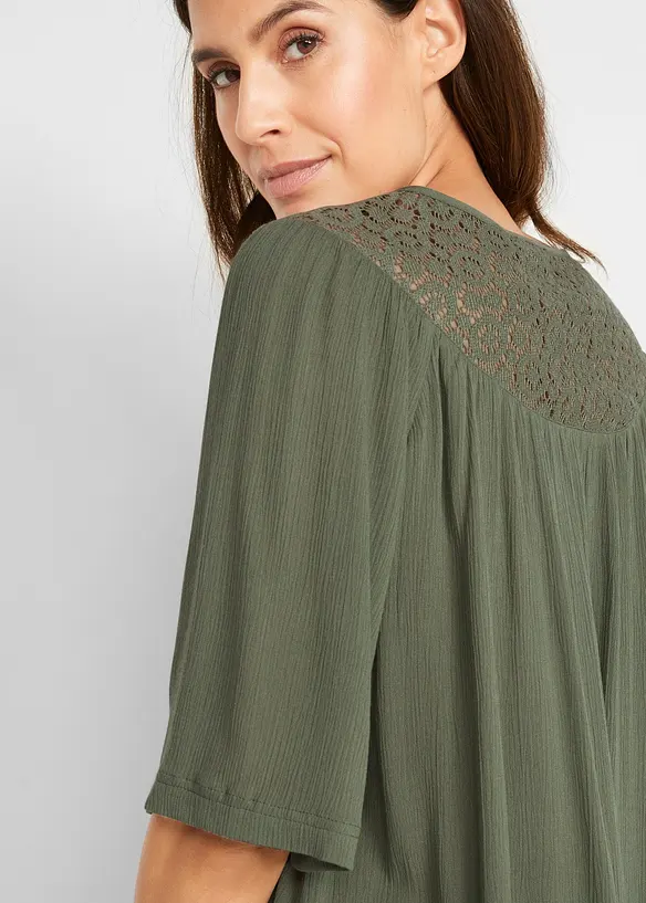 Longue tunique en crépon, manches coude, bonprix