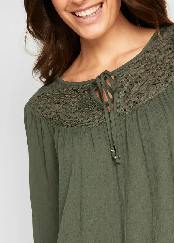 Longue tunique en crépon, manches coude, bonprix