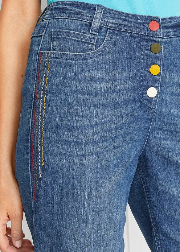 Bermuda en jean confort stretch avec broderie et taille confortable, bonprix