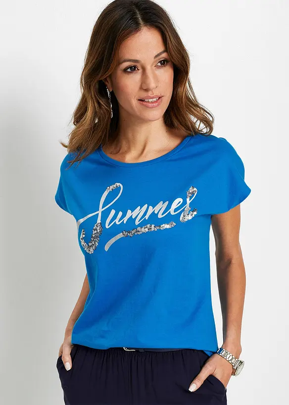 T-shirt avec inscription &agrave; sequins, bonprix