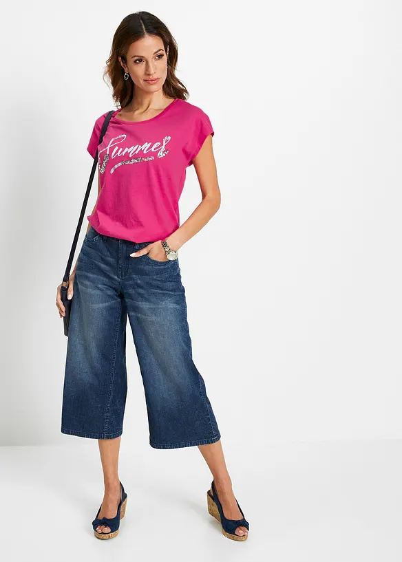 T-shirt avec inscription &agrave; sequins, bonprix