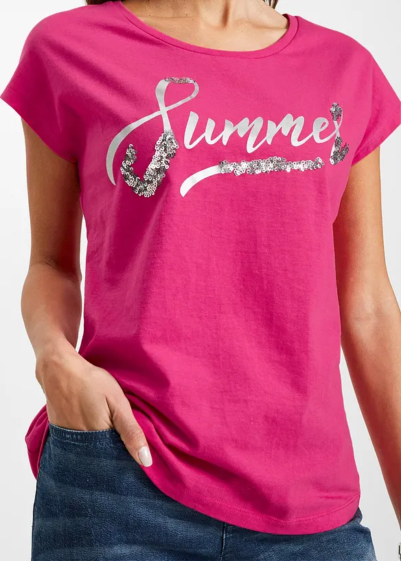 T-shirt avec inscription &agrave; sequins, bonprix