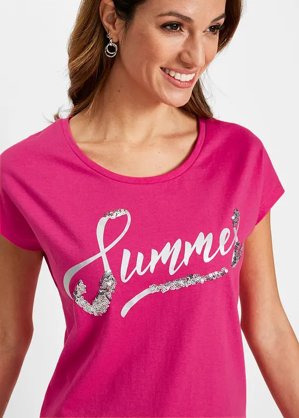 T-shirt avec inscription &agrave; sequins, bonprix