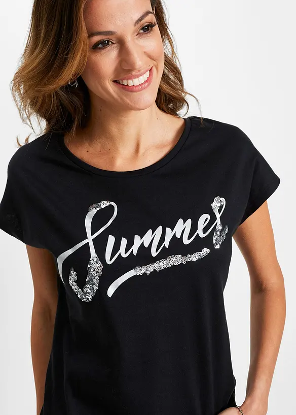 T-shirt avec inscription à sequins, bonprix