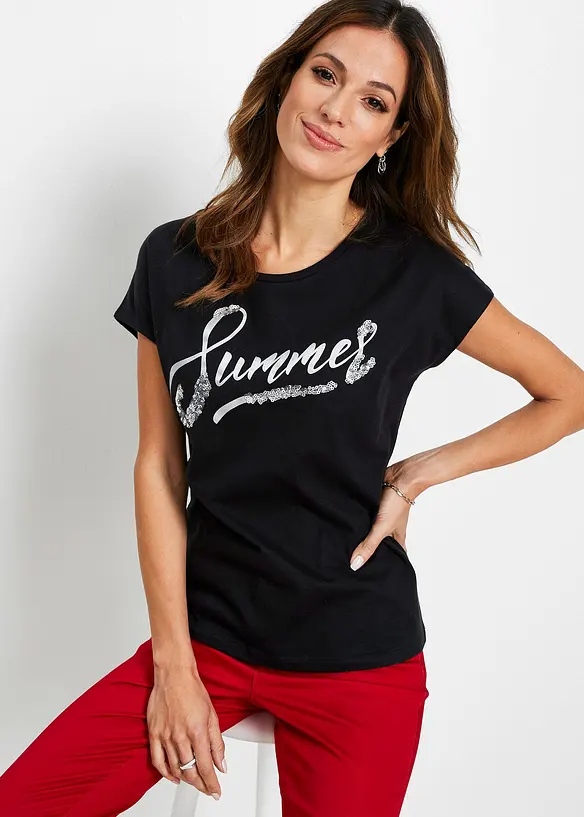 T-shirt avec inscription à sequins, bonprix