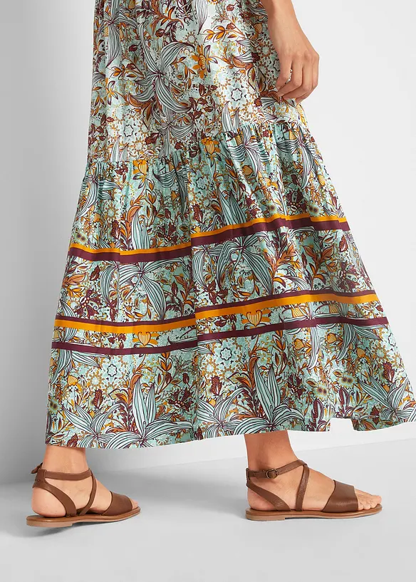 Robe longue tiss&eacute;e avec imprim&eacute; bordure, bonprix