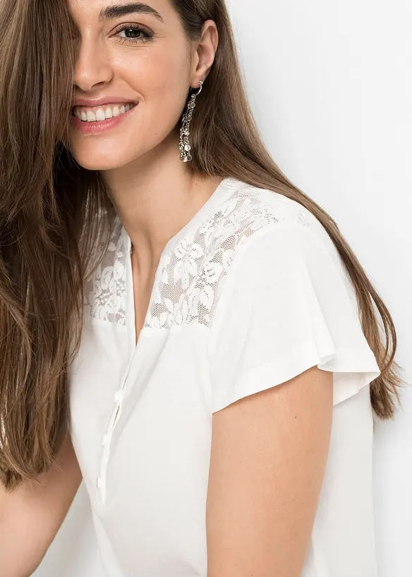 T-shirt col tunisien en viscose extensible, bonprix