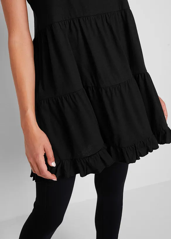 Top long à bretelles spaghetti et volants, bonprix