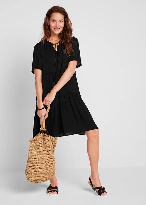 Robe en crépon de viscose, longueur genou, détail encolure, bonprix