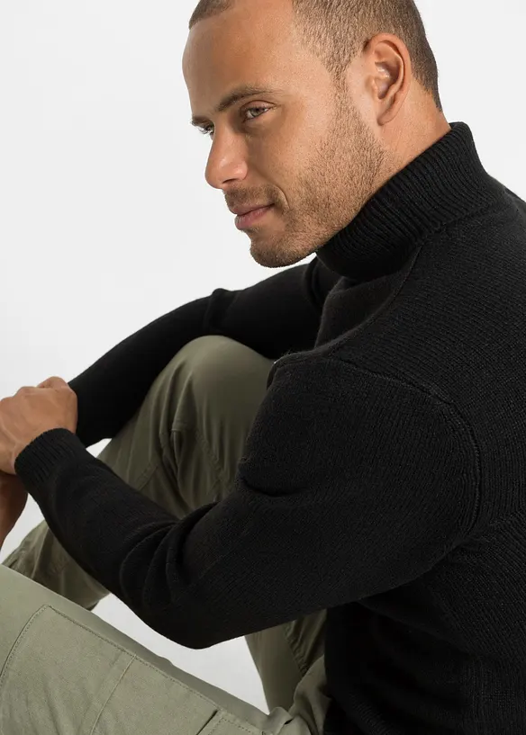 Pull col roulé à finitions côtelées, bonprix