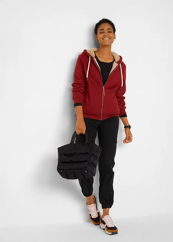 Gilet zippé à capuche avec doublure peluche, bonprix