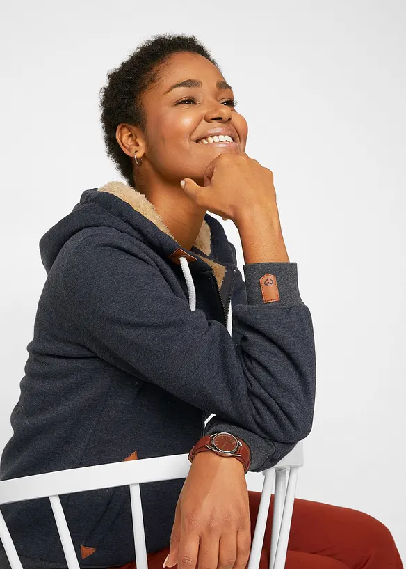 Gilet zippé à capuche avec doublure peluche, bonprix