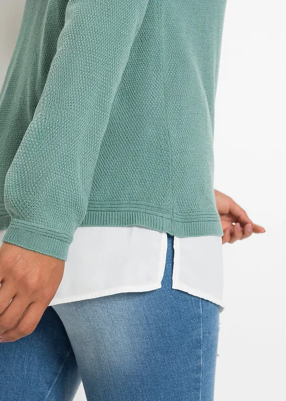 Pull en fine maille avec empiècement chemisier, bonprix