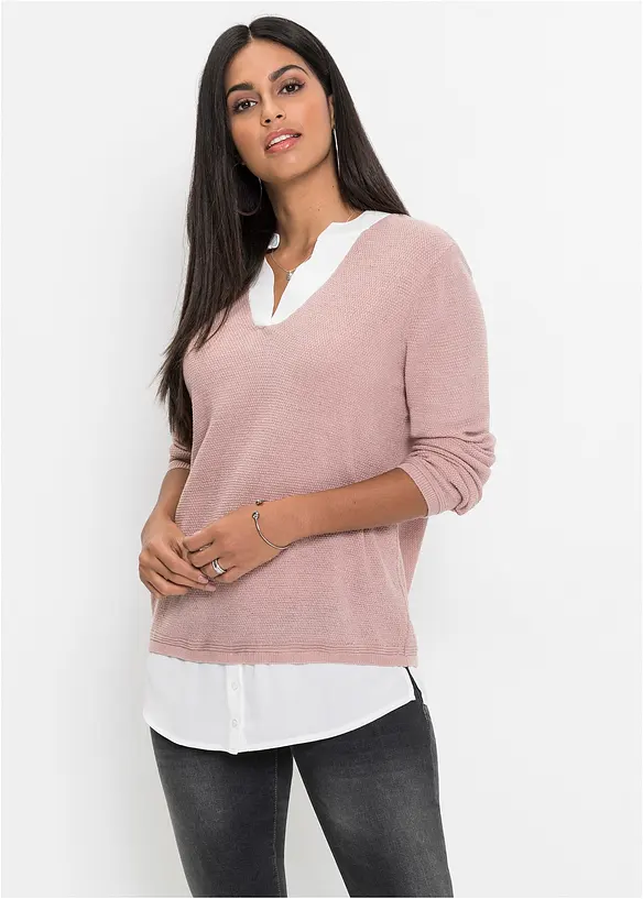 Pull en fine maille avec empiècement chemisier, bonprix