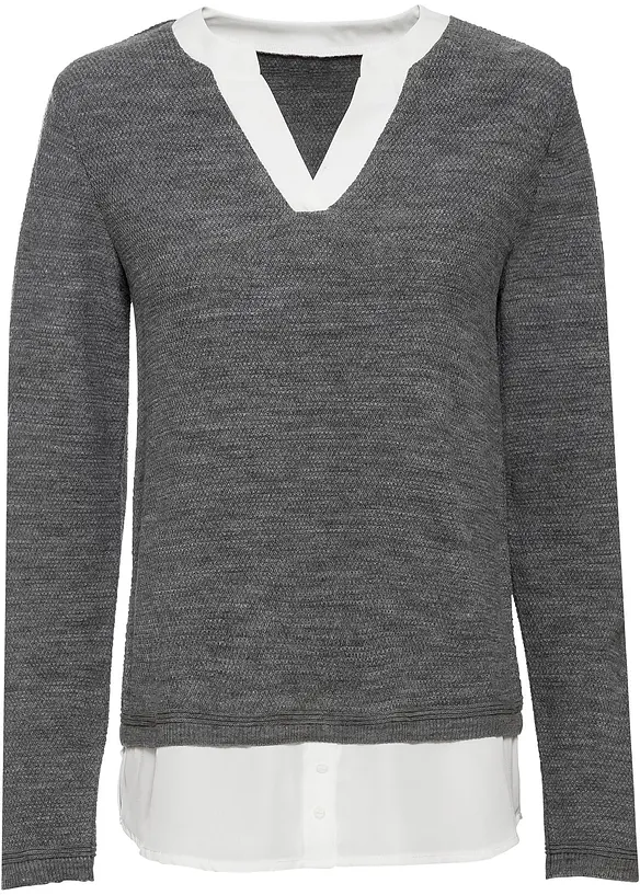 Pull en fine maille avec empiècement chemisier, bonprix