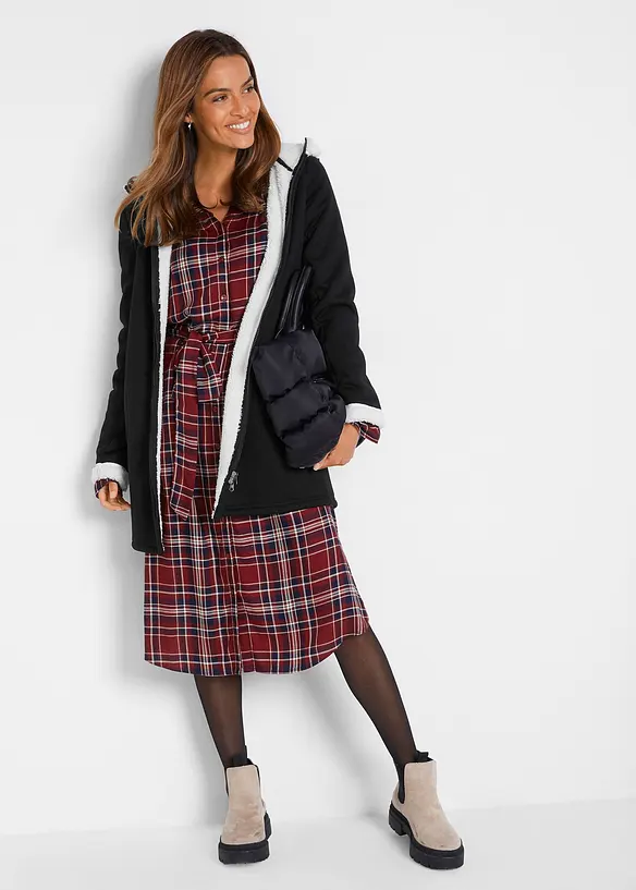 Sweat zippé à capuche avec polaire peluche, bonprix