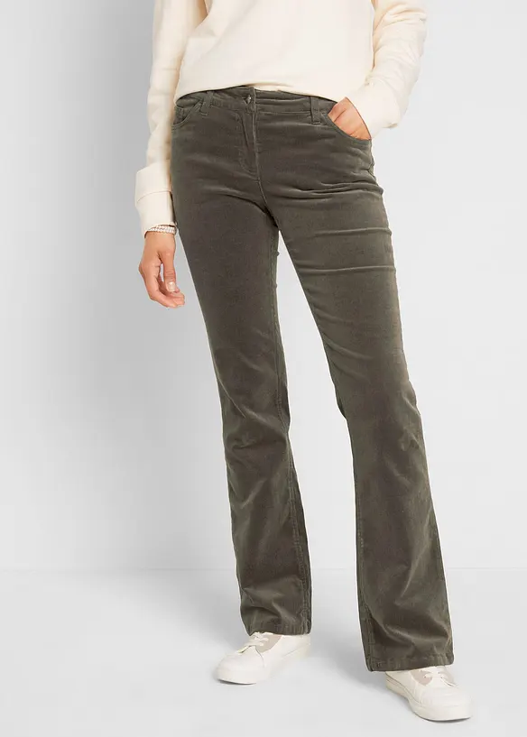 Pantalon bootcut en velours côtelé extensible, bonprix