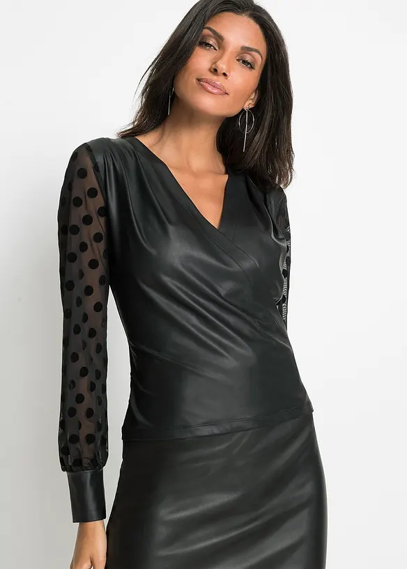 T-shirt manches longues avec empi&egrave;cement enduit, bonprix