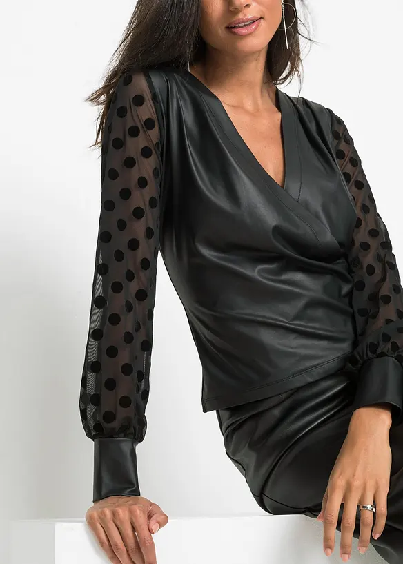 T-shirt manches longues avec empi&egrave;cement enduit, bonprix