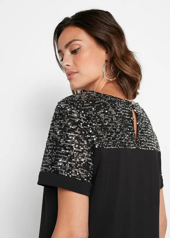 Robe courte avec empiècement à sequins, bonprix