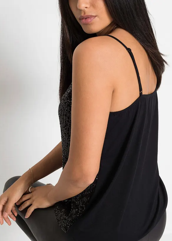 Top à bretelles fines et sequins, matière douce, bonprix