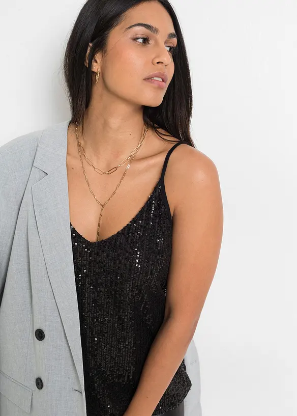 Top à bretelles fines et sequins, matière douce, bonprix