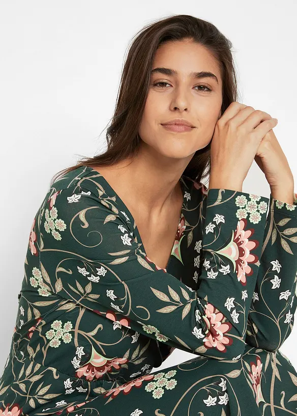 Robe midi en jersey de coton, style portefeuille, bonprix