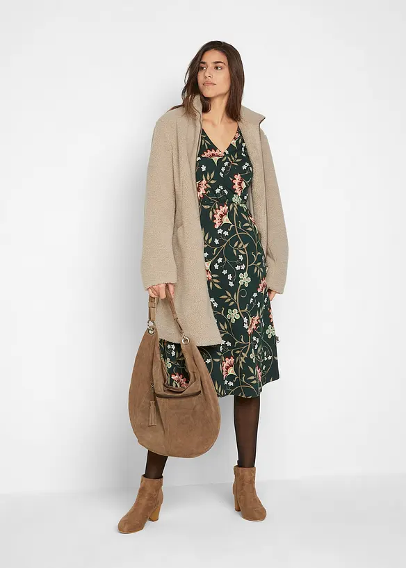 Robe midi en jersey de coton, style portefeuille, bonprix