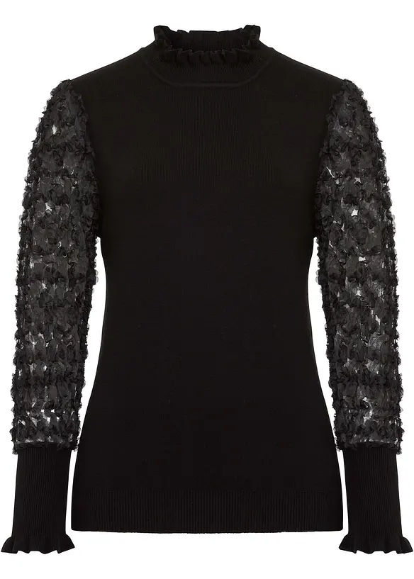 Pull col roulé avec manches en mousseline, bonprix