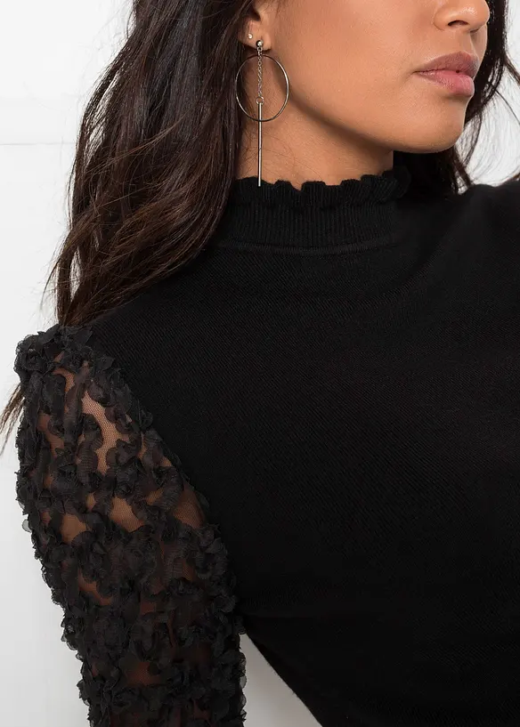 Pull col roulé avec manches en mousseline, bonprix