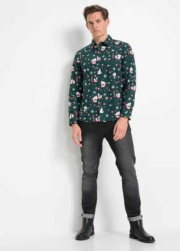 Chemise slim avec imprimé de Noël, 100% coton, bonprix