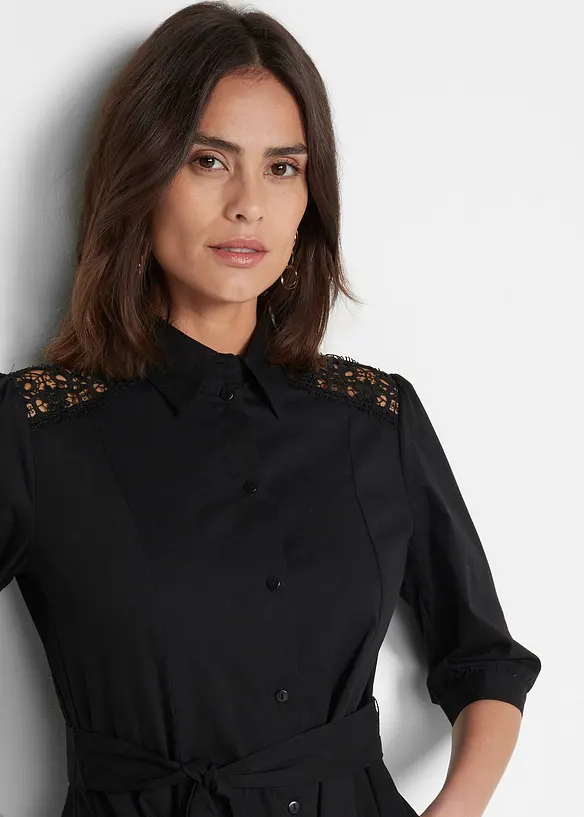 Robe-chemise avec dentelle et lien à nouer, bonprix