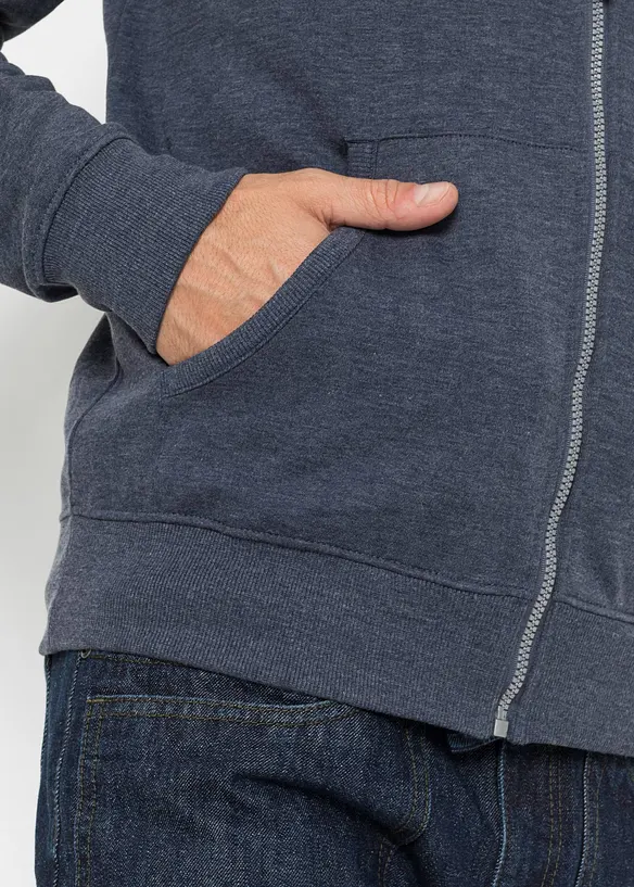 Sweat zippé à capuche et détails enduits, bonprix