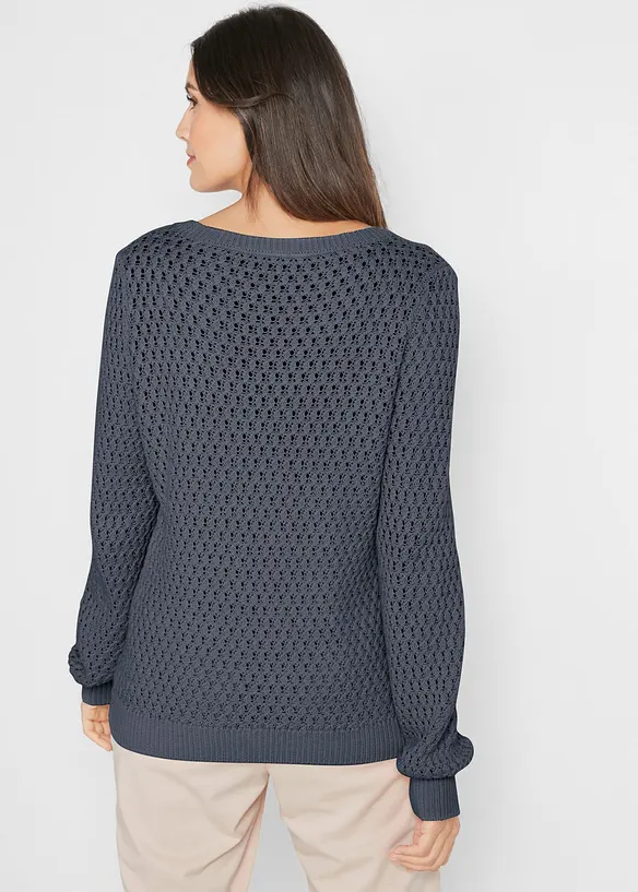 Pull en maille texturée de coton mélangé, bonprix