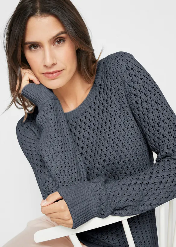 Pull en maille texturée de coton mélangé, bonprix