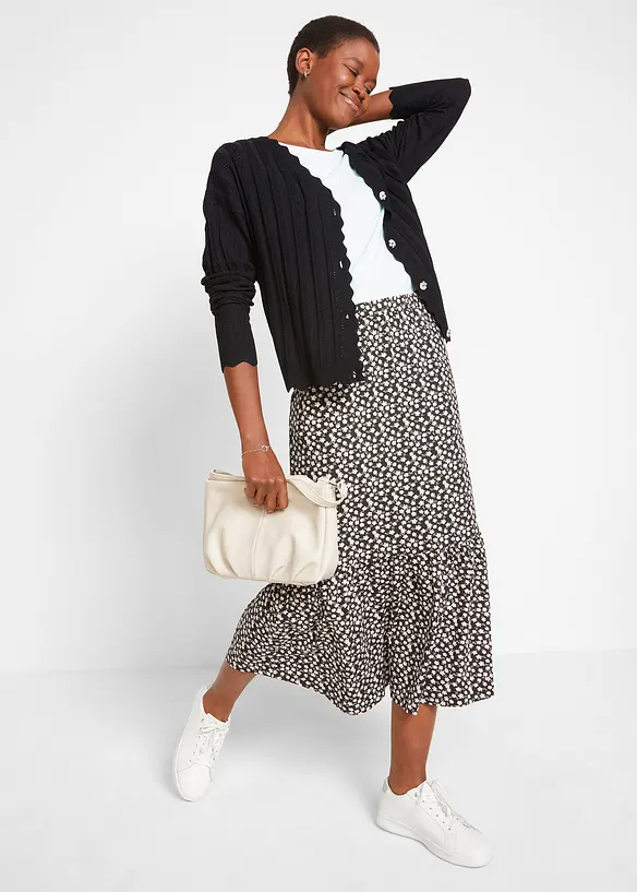 Gilet court en maille ajour&eacute;e, viscose majoritaire, bonprix