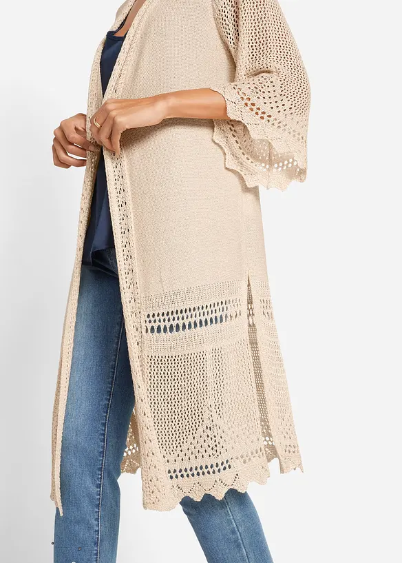 Gilet long en maille ajourée, bonprix