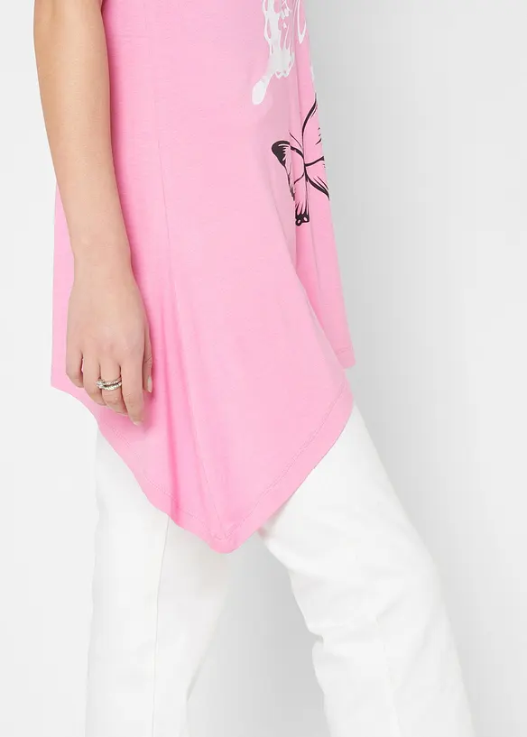 T-shirt long &agrave; pans et imprim&eacute; papillon, bonprix