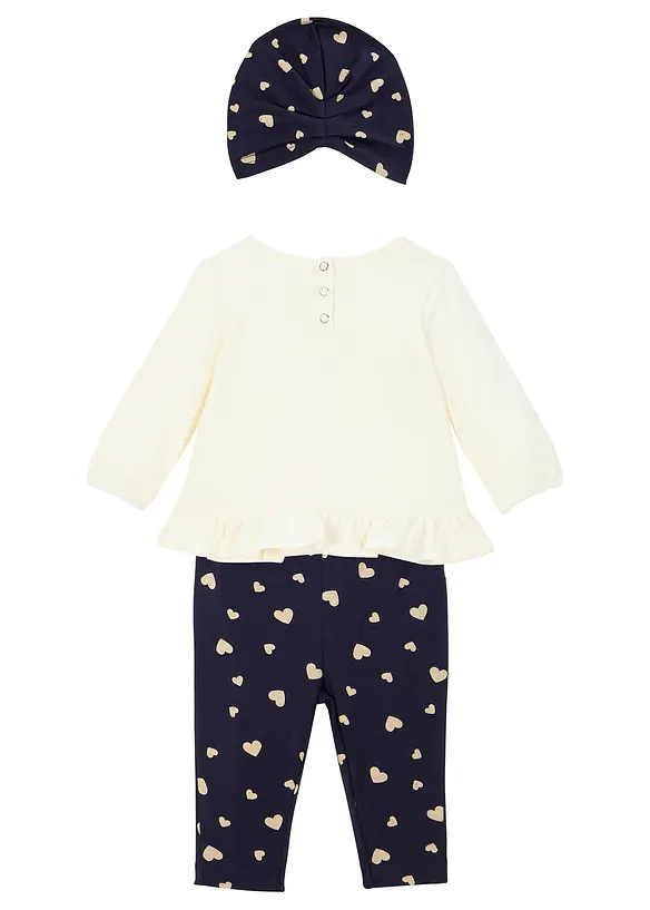 T-shirt + legging + bonnet b&eacute;b&eacute; (Ens. 3 pces.) coton, bonprix