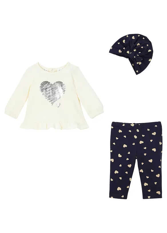 T-shirt + legging + bonnet b&eacute;b&eacute; (Ens. 3 pces.) coton, bonprix