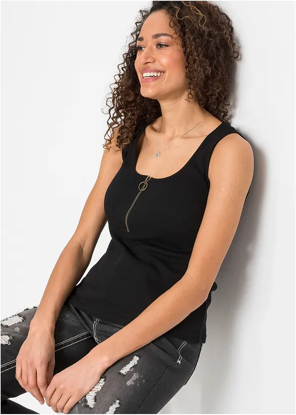 Top côtelé à encolure zippée, bonprix