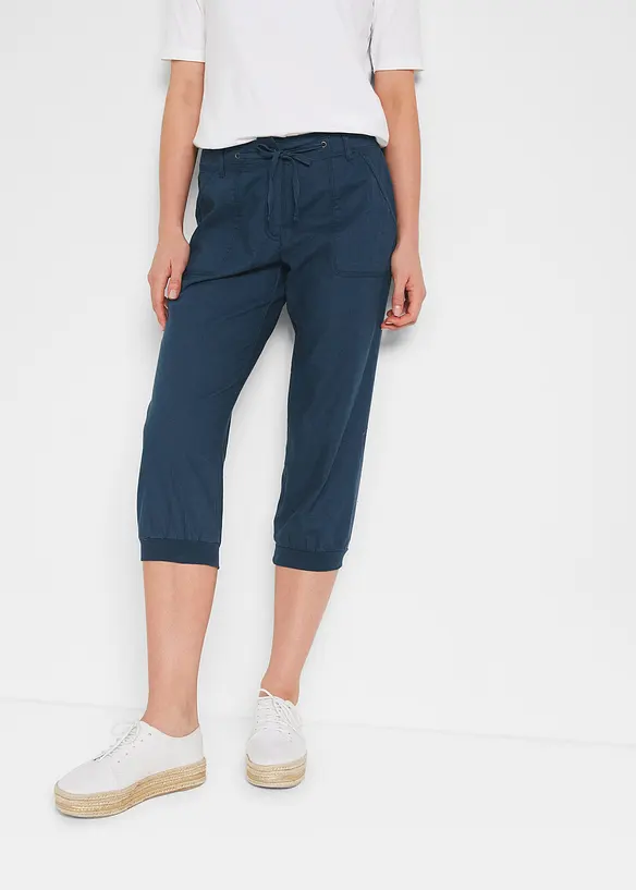 Pantalon 3/4 en lin et coton, bonprix