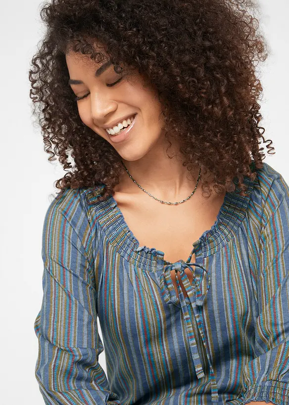 T-shirt tunique à manches 3/4, rayé, bonprix