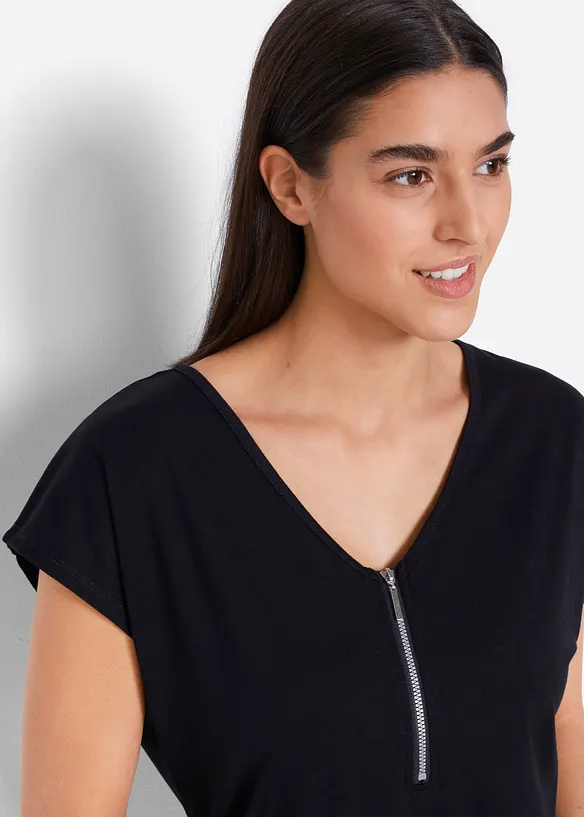 T-shirt avec zip, manches courtes, bonprix